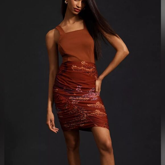 Farm Rio X Anthropologie Ruched Mesh Animal Print Mini Skirt NWT XL - Picture 1 of 9